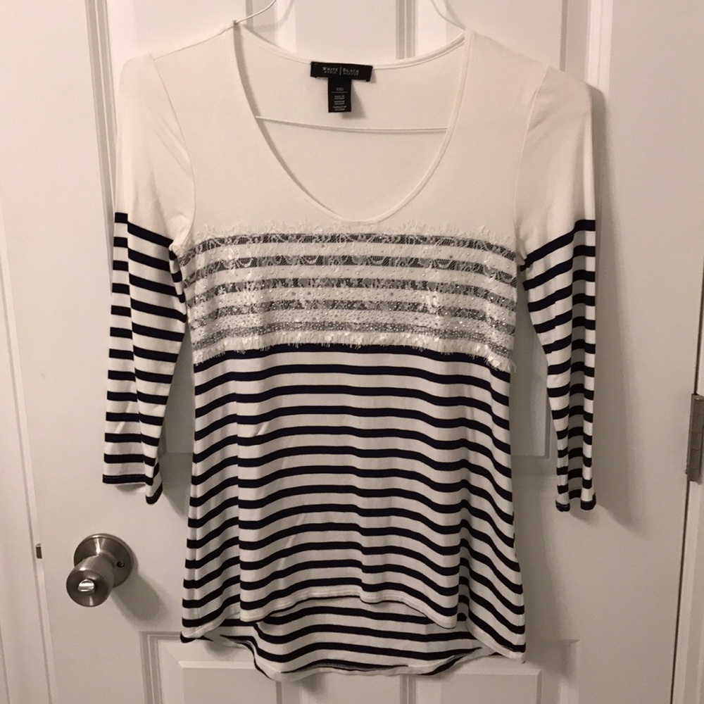 EEUC Navy and white striped lace WHBM shirt